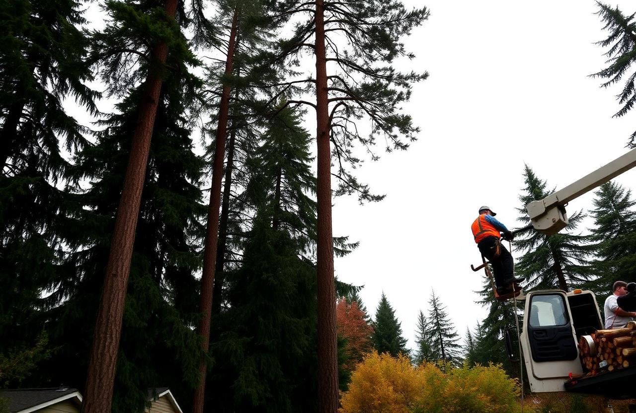 Cloudy Sky crew operating a bucket truck on a Washington residential job