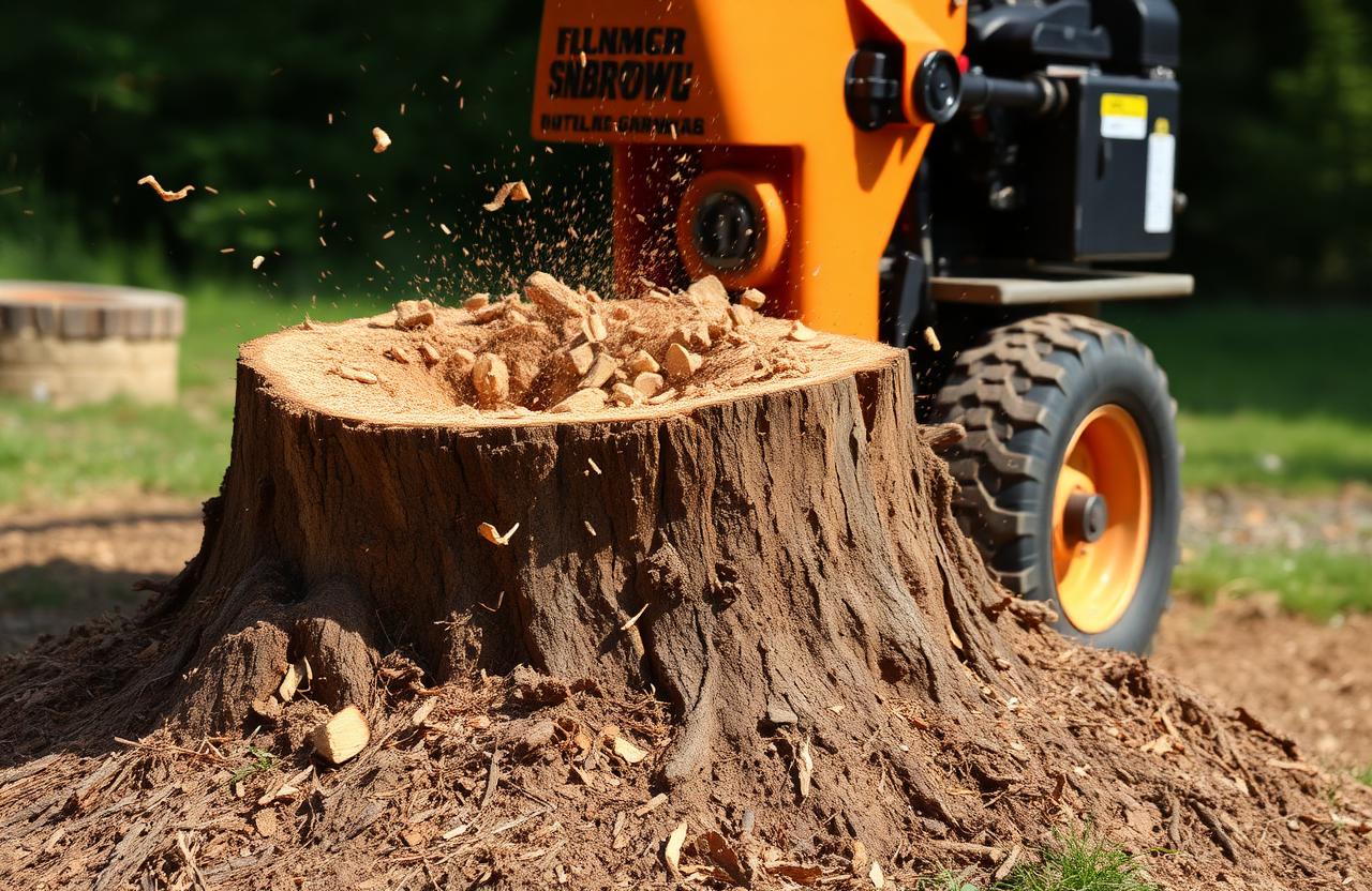 Stump grinder removing a large stump down to mulch